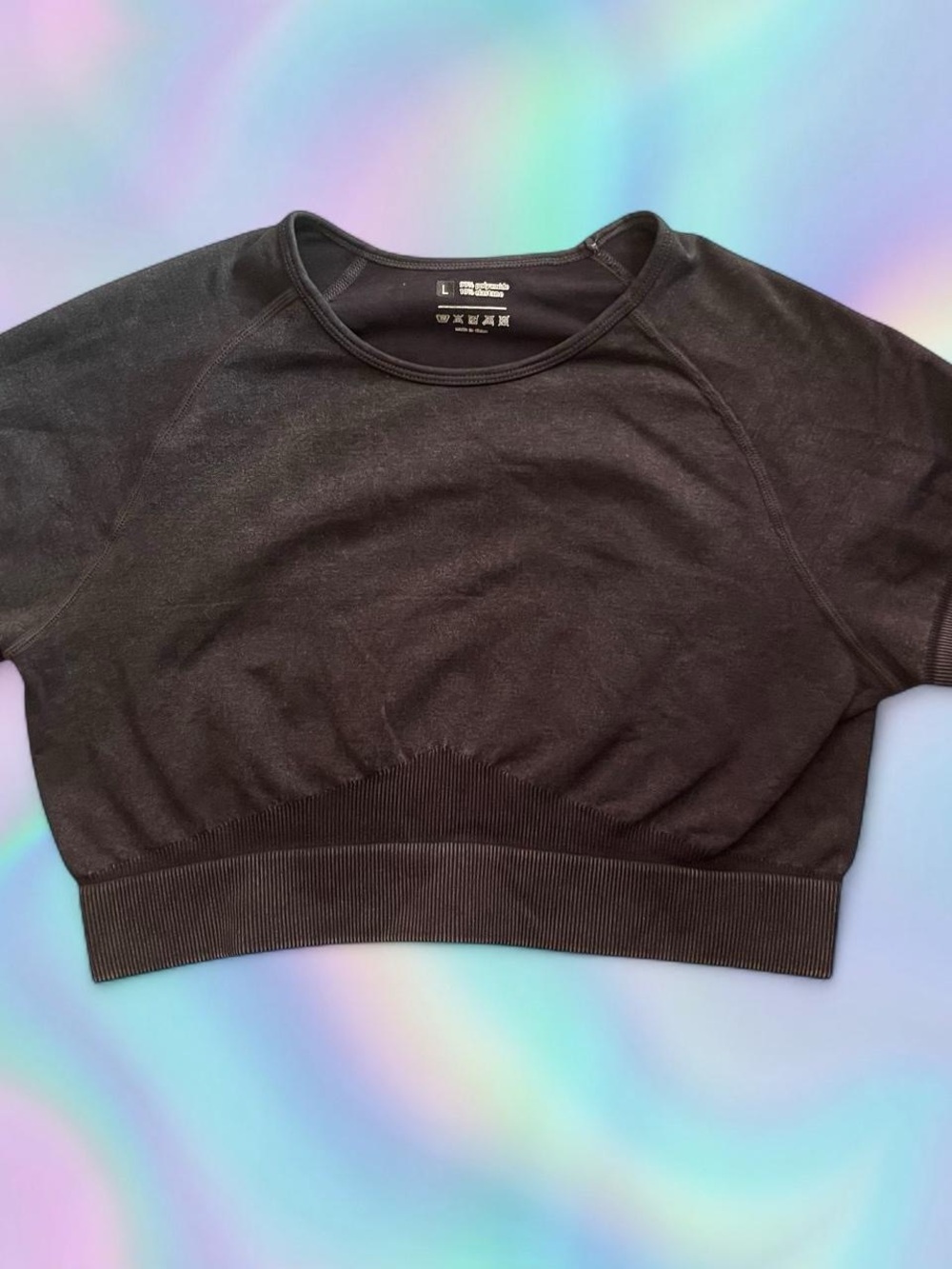 Black Women's Seamless Crop Top - Athletic Short Sleeve